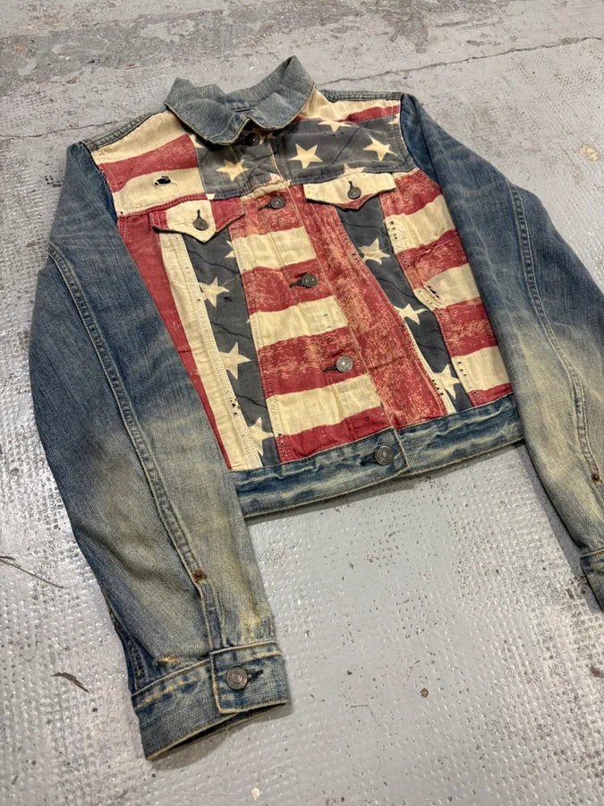 2010s Ralph Lauren Blue & Red Denim American Flag Denim Jacket FhoPqCd 6