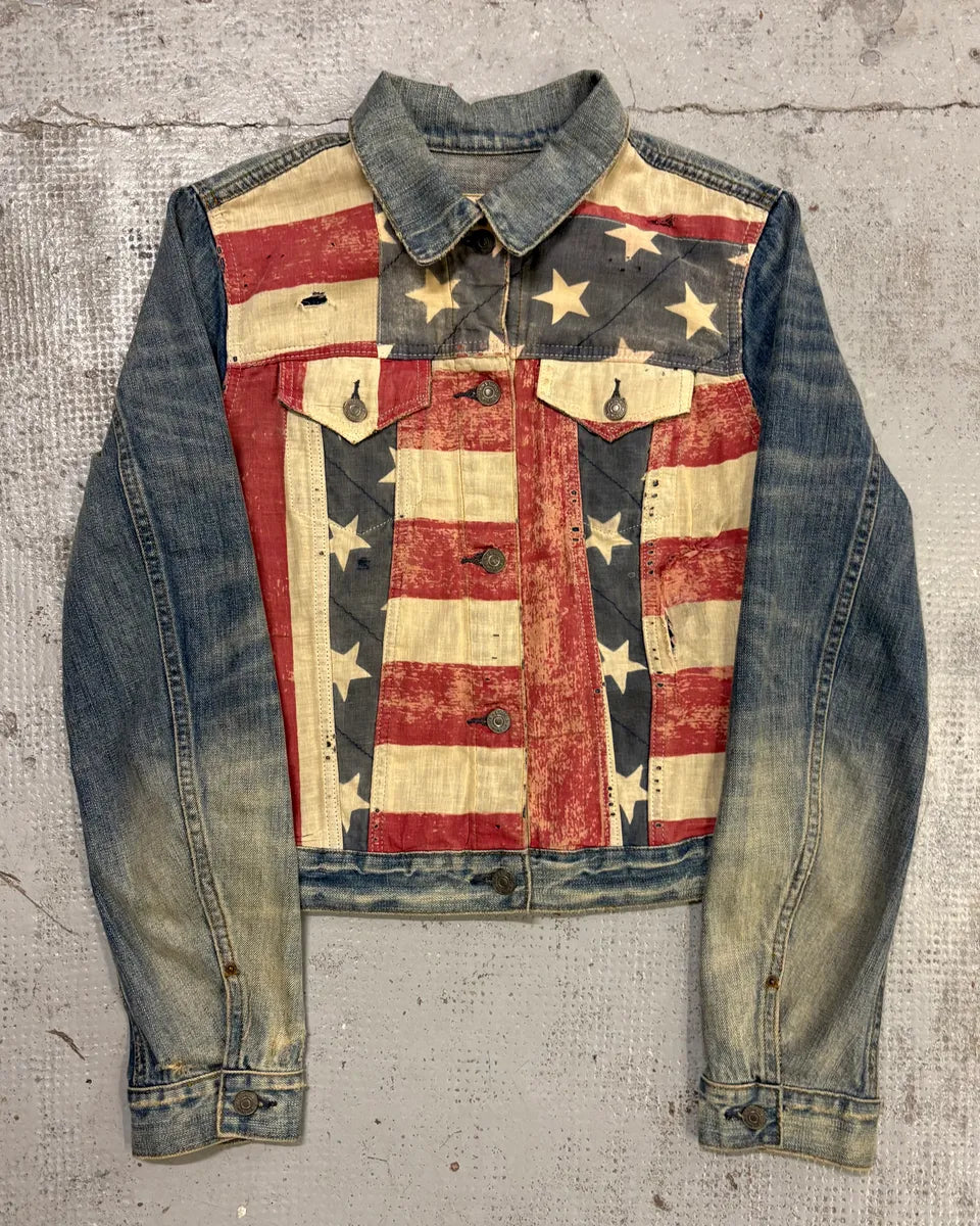2010s Ralph Lauren Blue & Red Denim American Flag Denim Jacket FhoPqCd 0