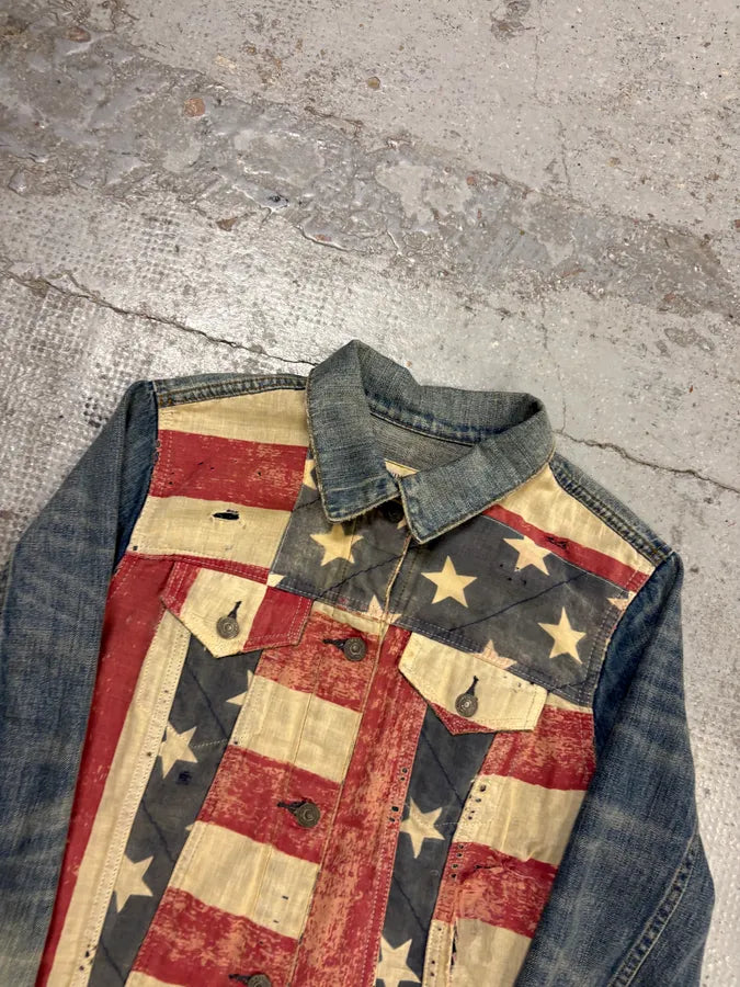 2010s Ralph Lauren Blue & Red Denim American Flag Denim Jacket FhoPqCd 3