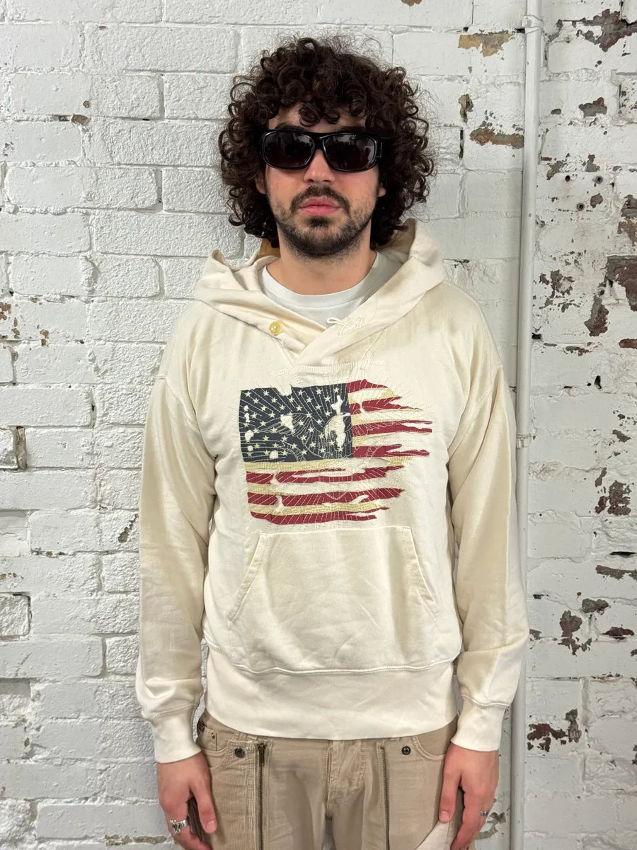 Ralph Lauren Denim & Supply Cream Embroidered US Flag Hoodie DHPgzsh 1