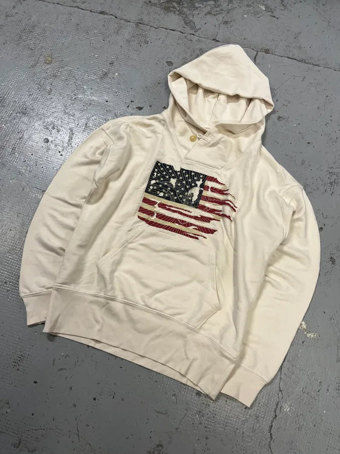Ralph Lauren Denim & Supply Cream Embroidered US Flag Hoodie DHPgzsh 3