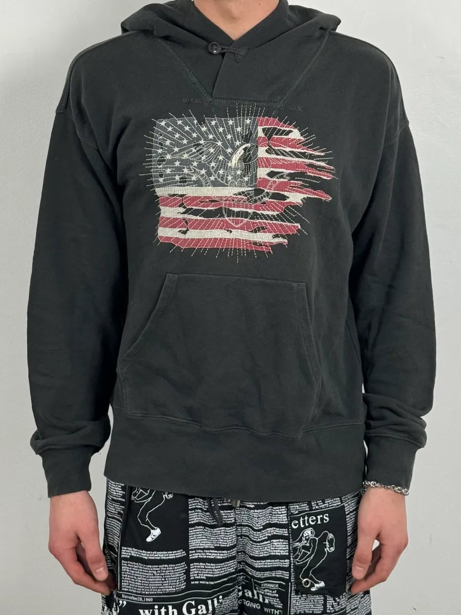 Ralph Lauren Denim & Supply Destroyed USA Flag Black Hoodie Ralph Lauren Denim & Supply Destroyed USA Flag Black Hoodie