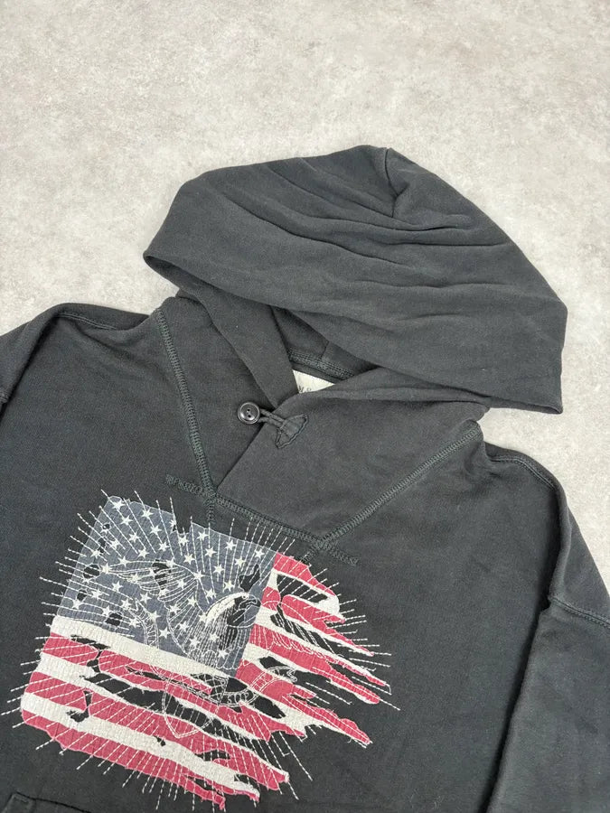 Ralph Lauren Denim & Supply Destroyed USA Flag Black Hoodie aOUsXna 3