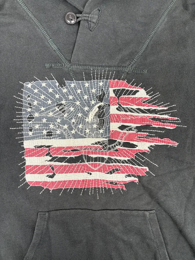 Ralph Lauren Denim & Supply Destroyed USA Flag Black Hoodie aOUsXna 4