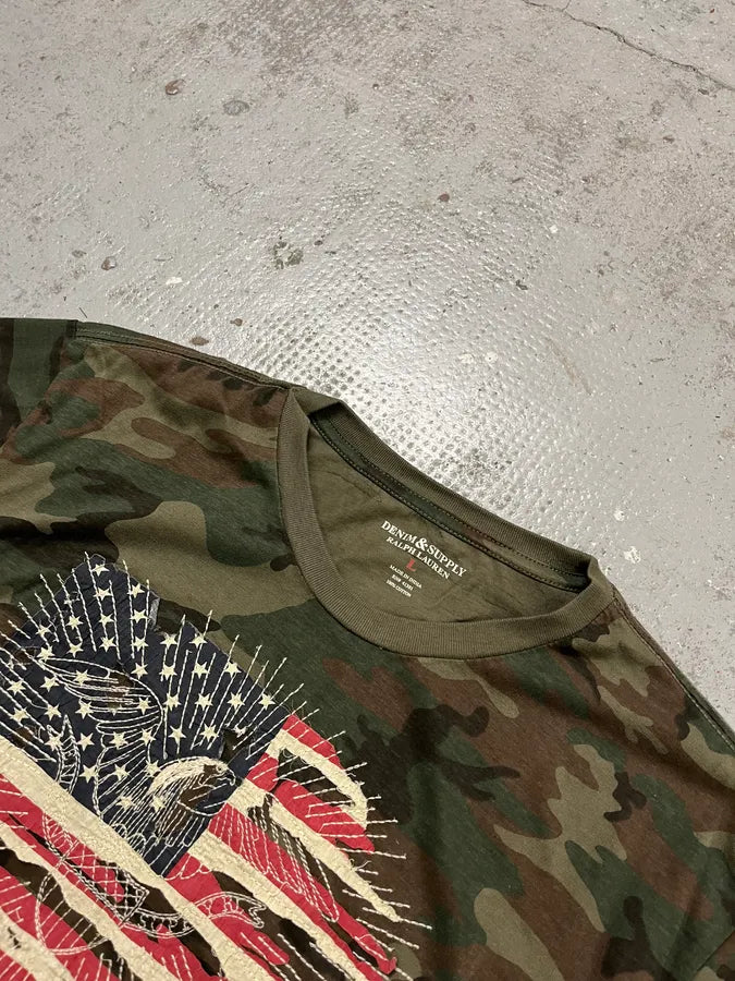 Ralph Lauren Denim & Supply Destroyed USA Flag Eagle Camo T-Shirt fJNROMP 3
