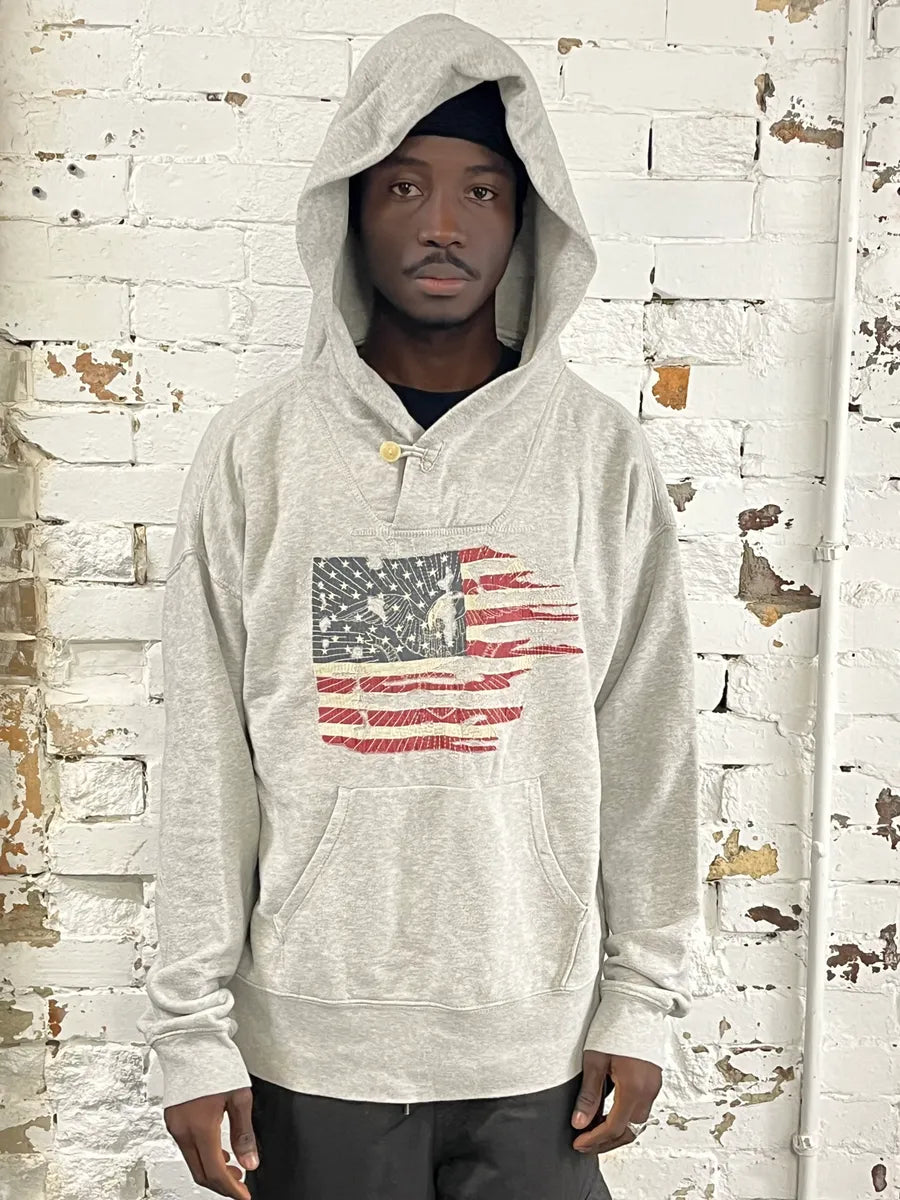Ralph Lauren Denim & Supply Destroyed USA Flag Grey Hoodie FHtHJcV 0
