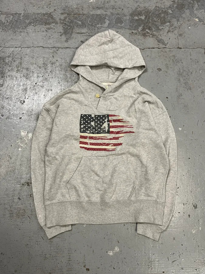 Ralph Lauren Denim & Supply Destroyed USA Flag Grey Hoodie FHtHJcV 2