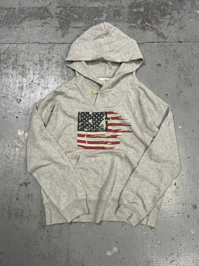 Ralph Lauren Denim & Supply Destroyed USA Flag Grey Hoodie FHtHJcV 3