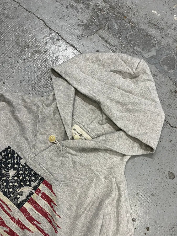 Ralph Lauren Denim & Supply Destroyed USA Flag Grey Hoodie FHtHJcV 4
