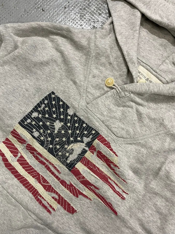 Ralph Lauren Denim & Supply Destroyed USA Flag Grey Hoodie FHtHJcV 6