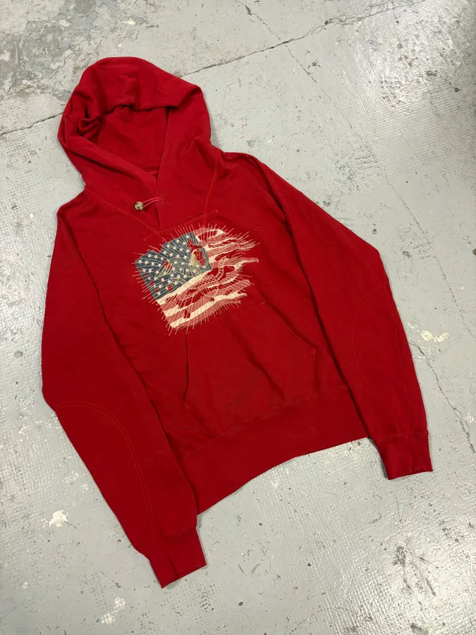 Ralph Lauren Denim & Supply Destroyed USA Flag Red Hoodie MDZzwXY 3