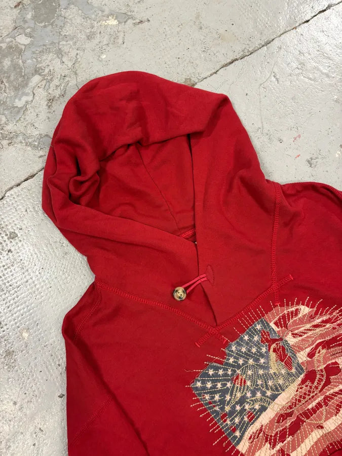 Ralph Lauren Denim & Supply Destroyed USA Flag Red Hoodie MDZzwXY 4