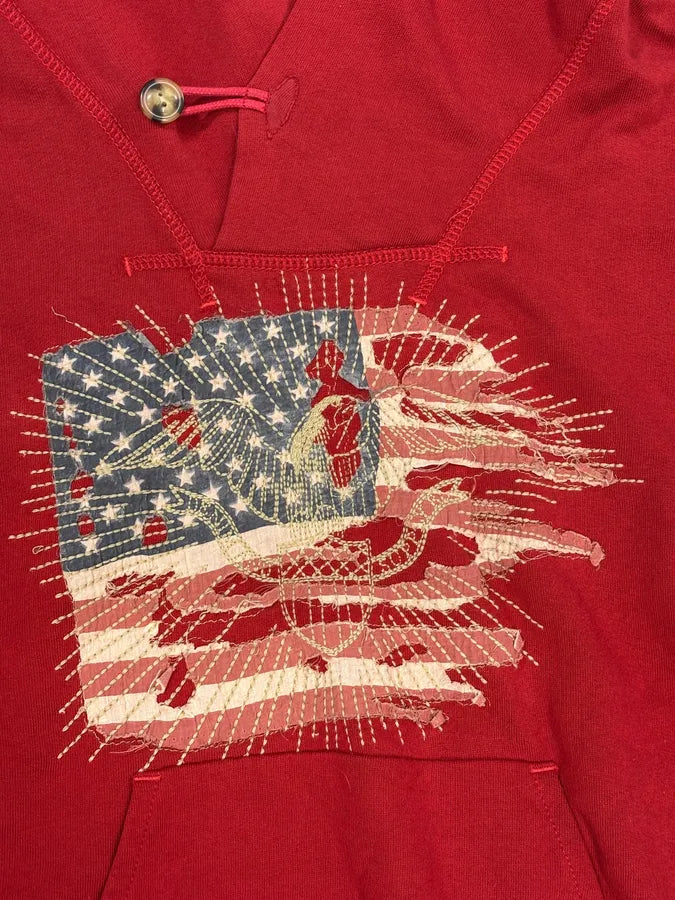 Ralph Lauren Denim & Supply Destroyed USA Flag Red Hoodie MDZzwXY 7