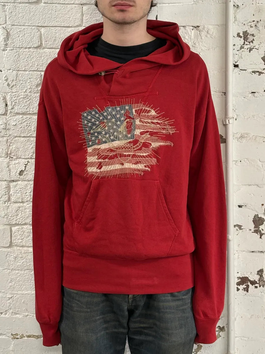 Ralph Lauren Denim & Supply Destroyed USA Flag Red Hoodie MDZzwXY 1