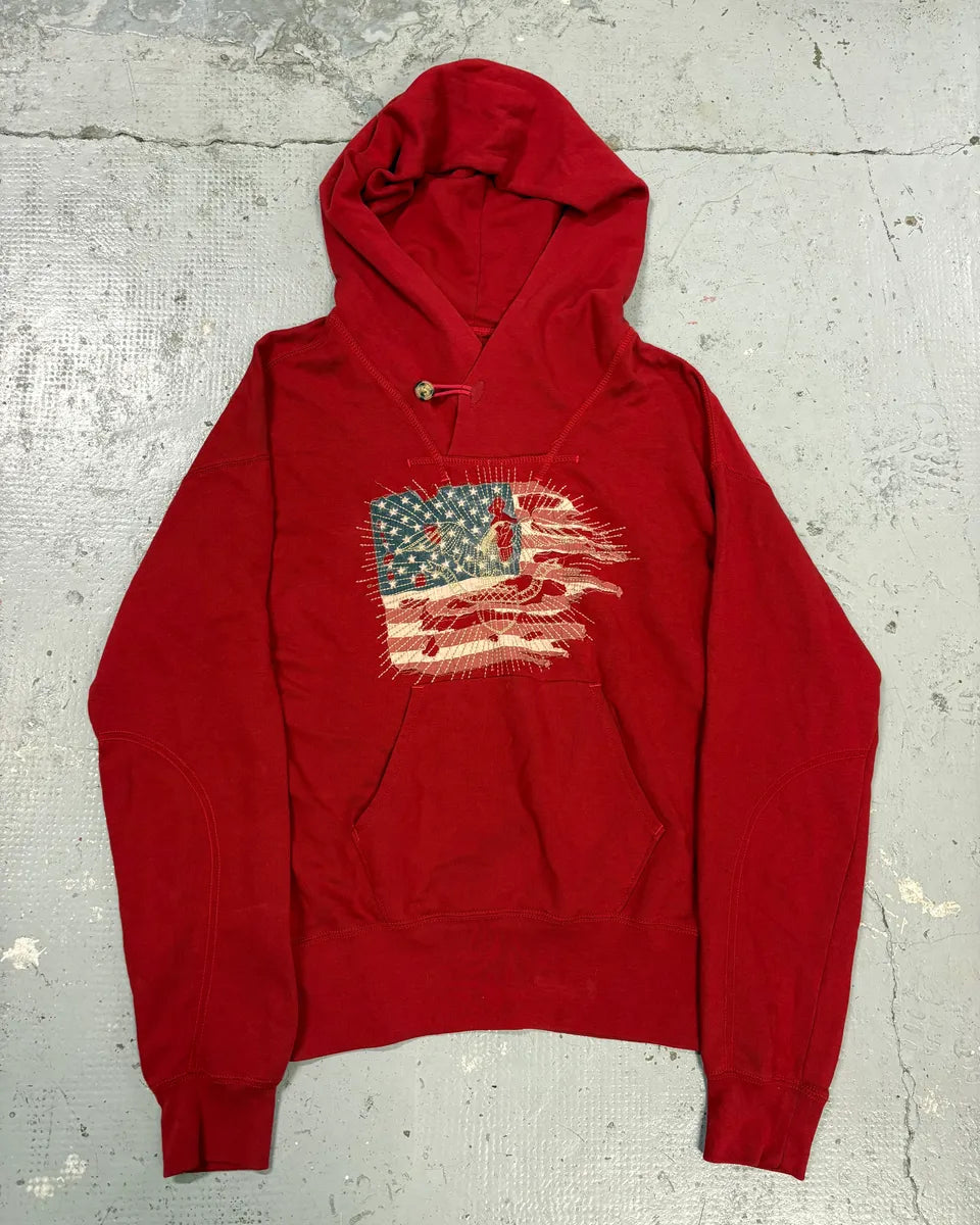 Ralph Lauren Denim & Supply Destroyed USA Flag Red Hoodie MDZzwXY 0