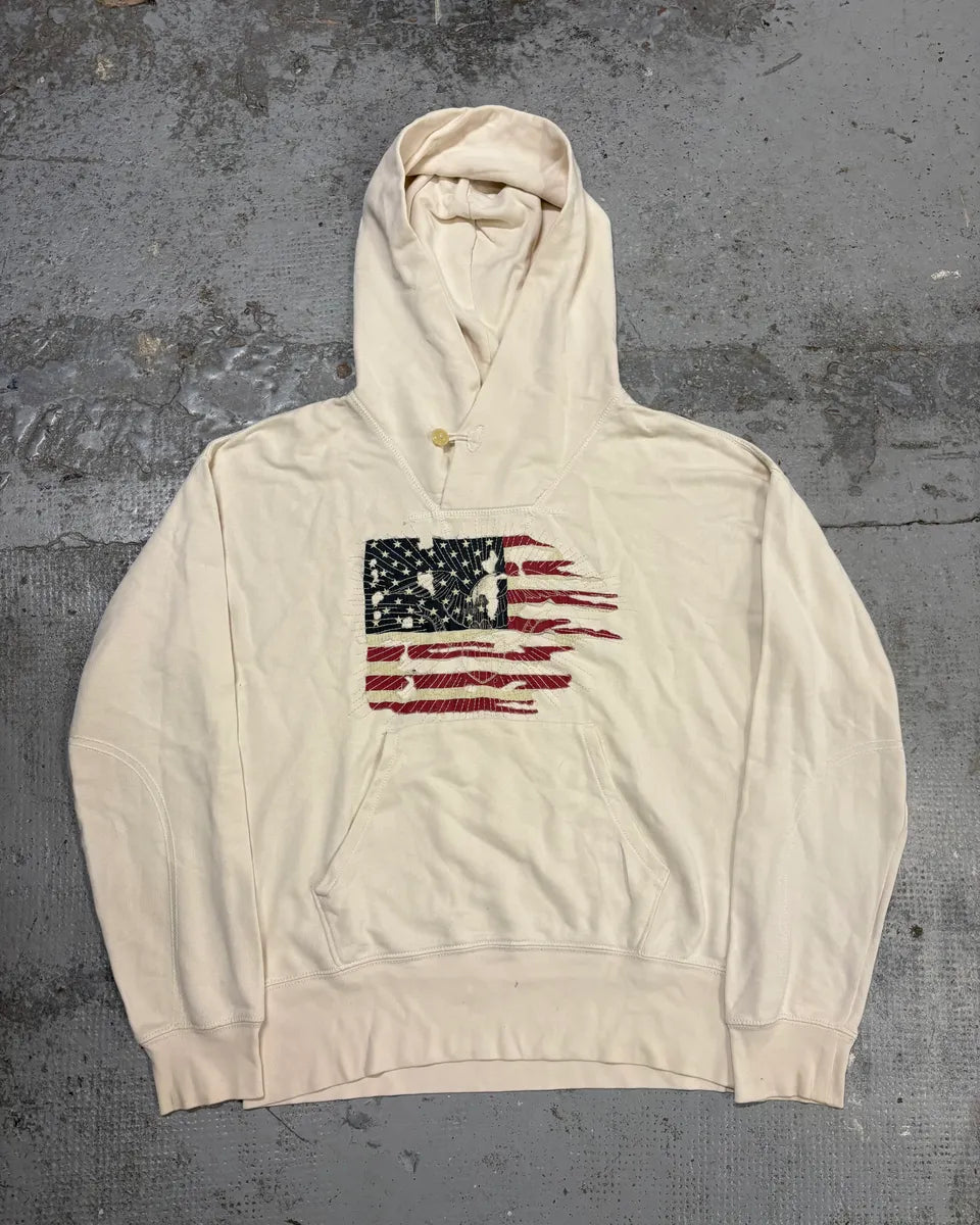 Ralph Lauren Denim & Supply Destroyed USA Flag Cream Hoodie eHZParH 0