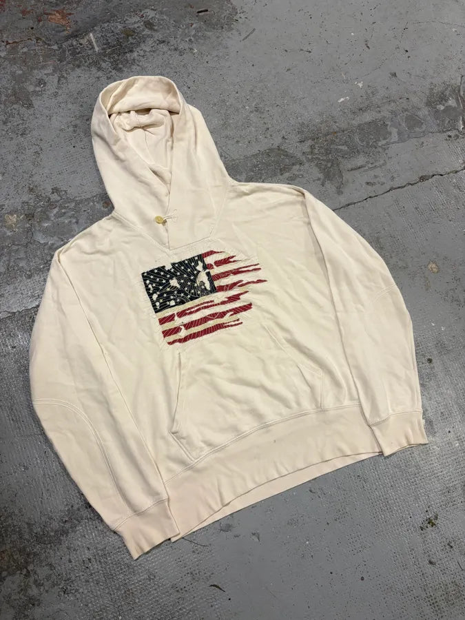 Ralph Lauren Denim & Supply Destroyed USA Flag Cream Hoodie eHZParH 3