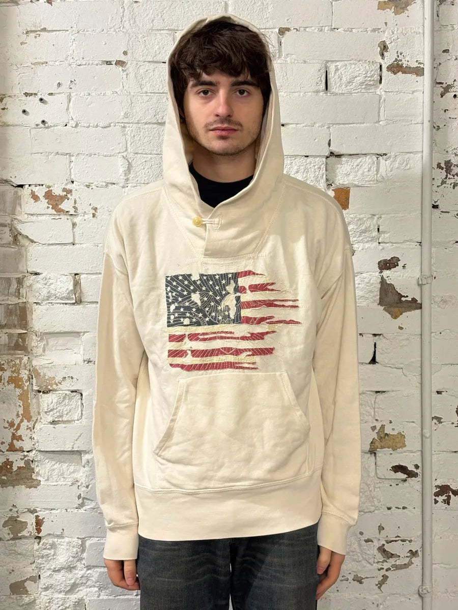 Ralph Lauren Denim & Supply Destroyed USA Flag Cream Hoodie