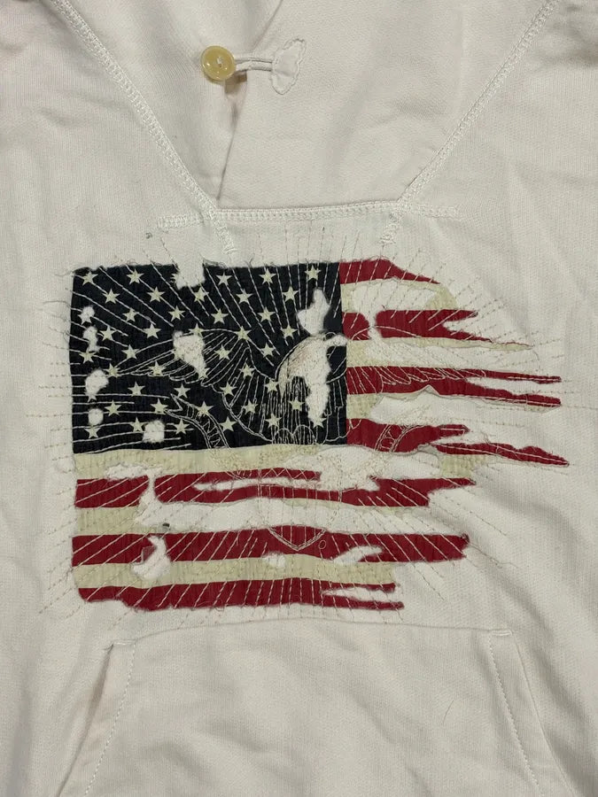 Ralph Lauren Denim & Supply Destroyed USA Flag Cream Hoodie eHZParH 7