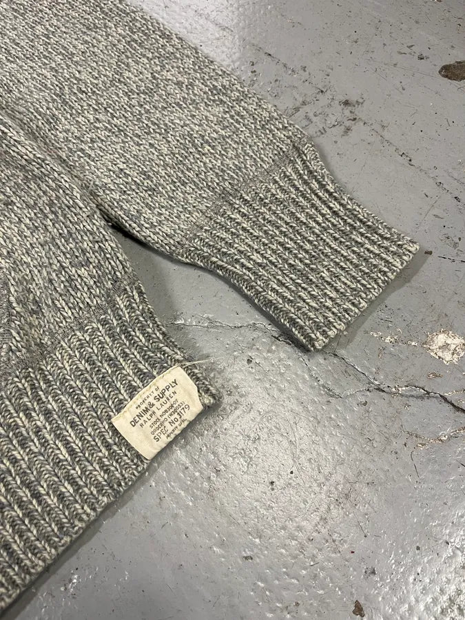 Ralph Lauren Denim & Supply Grey Acrylic Wool Ribbed Knit Hoodie GJUlcFy 5