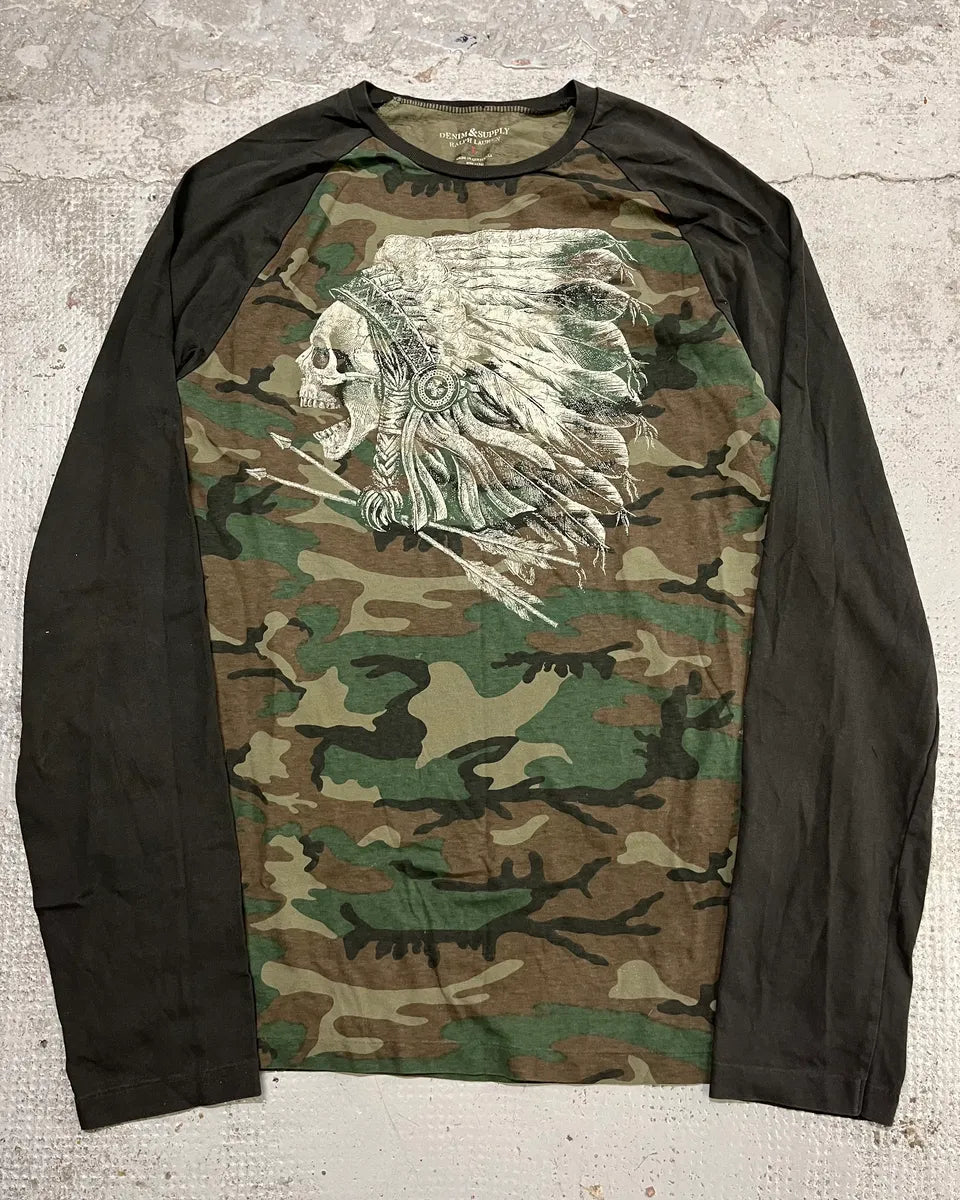 Ralph Lauren Denim & Supply Khaki Camo Indian Skull Graphic Longsleeve uHhlQFG 0
