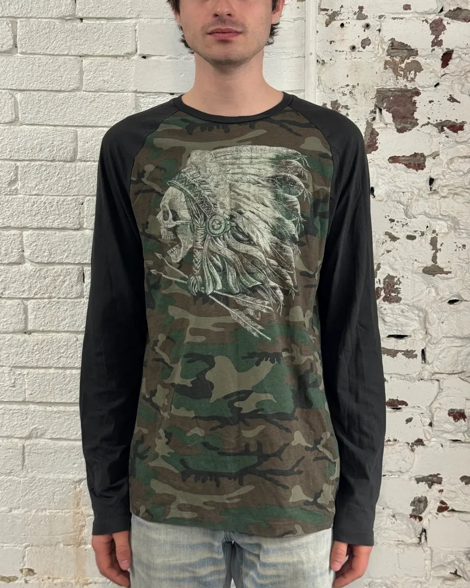 Ralph Lauren Denim & Supply Khaki Camo Indian Skull Graphic Longsleeve uHhlQFG 1