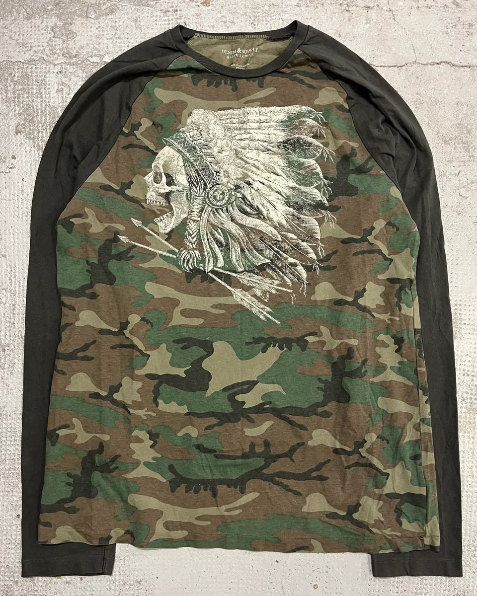 Ralph Lauren Denim & Supply Khaki Camo Indian Skull Graphic Longsleeve uHhlQFG 3