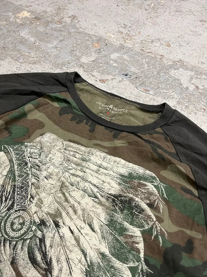 Ralph Lauren Denim & Supply Khaki Camo Indian Skull Graphic Longsleeve uHhlQFG 4