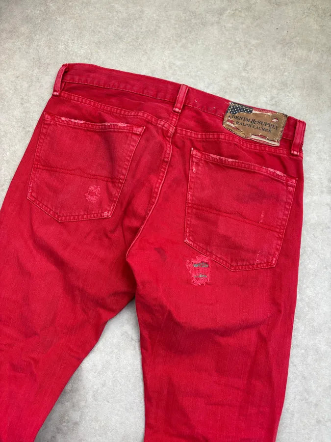 2010s Ralph Lauren Red Denim Distressed Jeans gTgauAQ 6