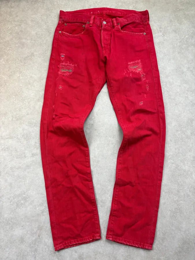 2010s Ralph Lauren Red Denim Distressed Jeans gTgauAQ 0