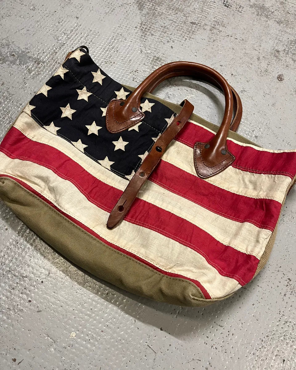 Ralph Lauren Denim & Supply vintage USA Flag Khaki Tote Bag xDYZAak 2