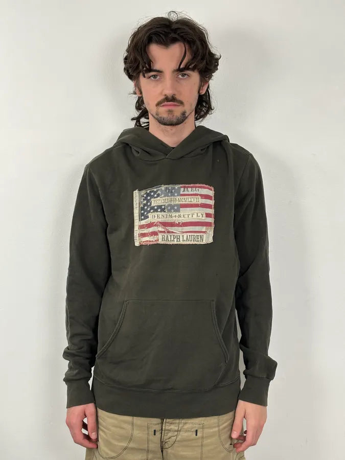 2010s Ralph Lauren Distressed Army USA Flag Hoodie  UDwqSiU 0