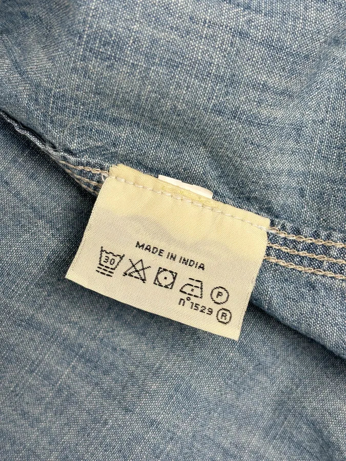 2010s Ralph Lauren Blue Denim Distressed USA Flag Shirt  QKfFoWe 9