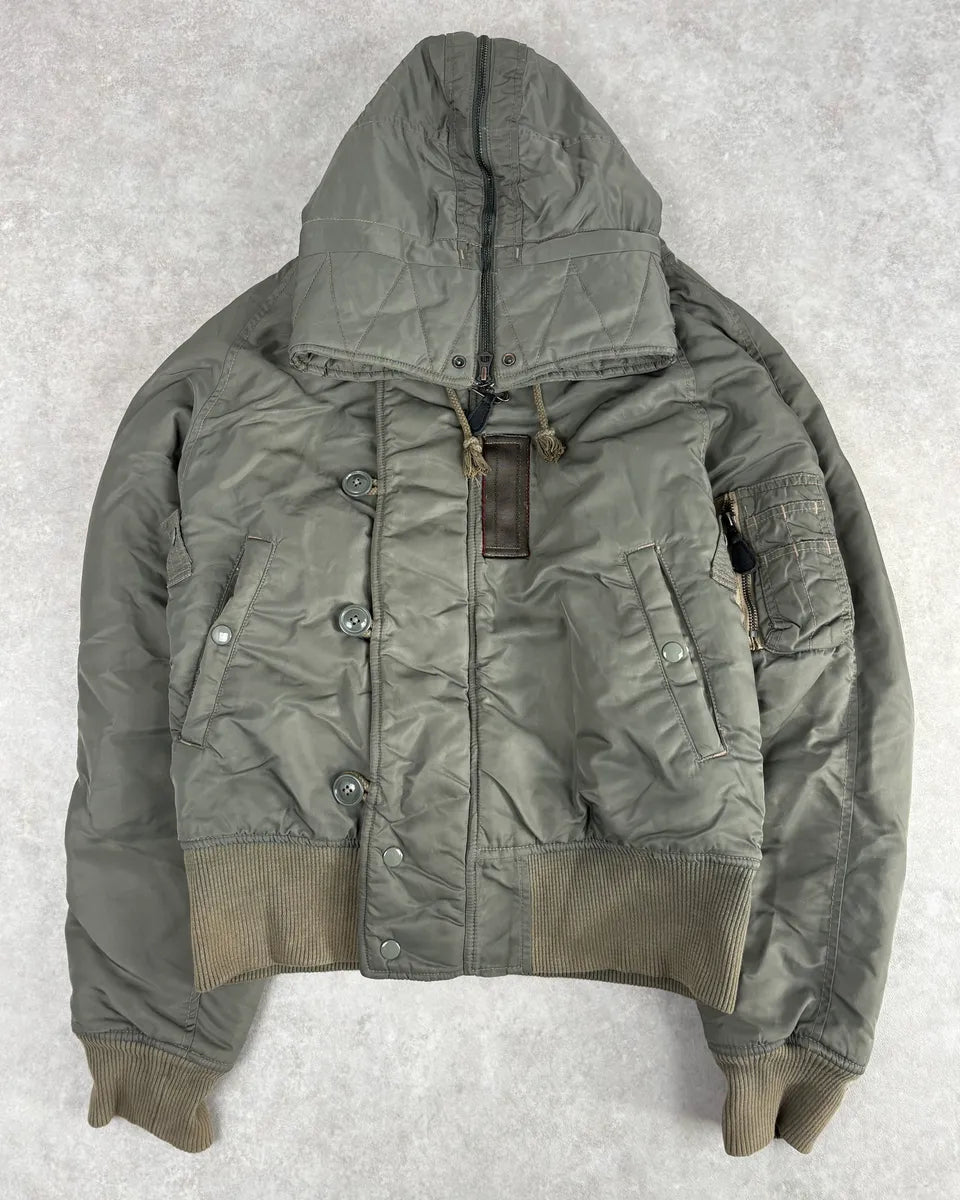 2010s Ralph Lauren Green Aviator Detachable Hood Bomber Jacket PnpQaMi 0