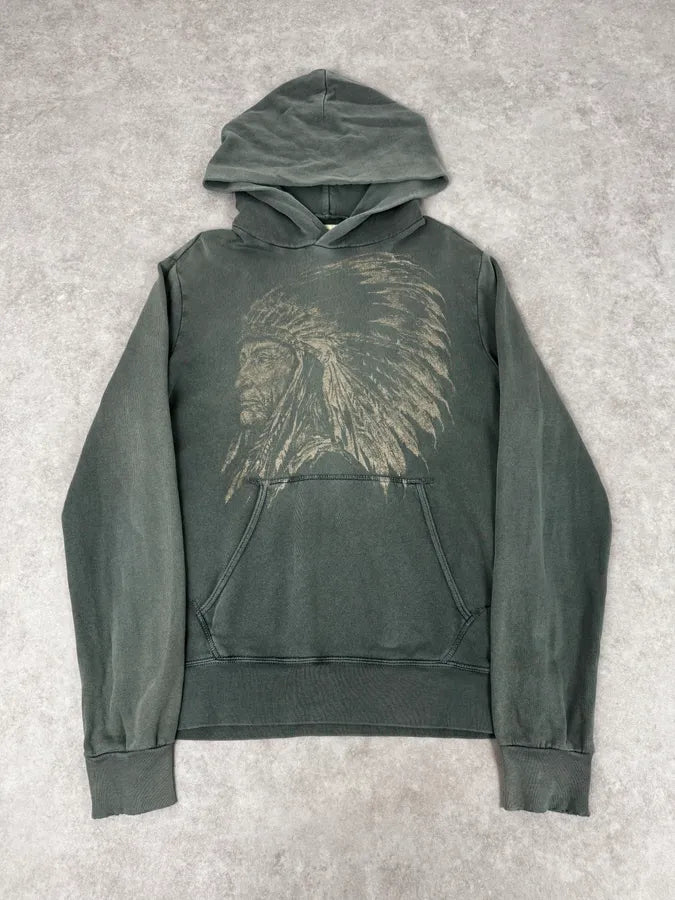 AW2012 Ralph Lauren Green Faded Iroquois Portrait Hoodie HLVSGHp 0