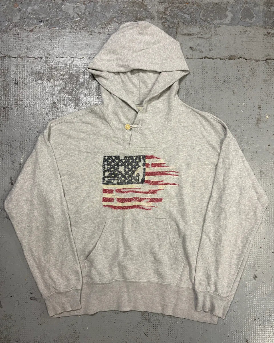 Ralph Lauren Grey Distressed USA Flag Hoodie ExVkpTG 0