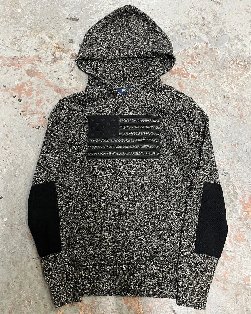 Ralph Lauren Grey Wool USA Flag Patch Hoodie mBKHFCr 0