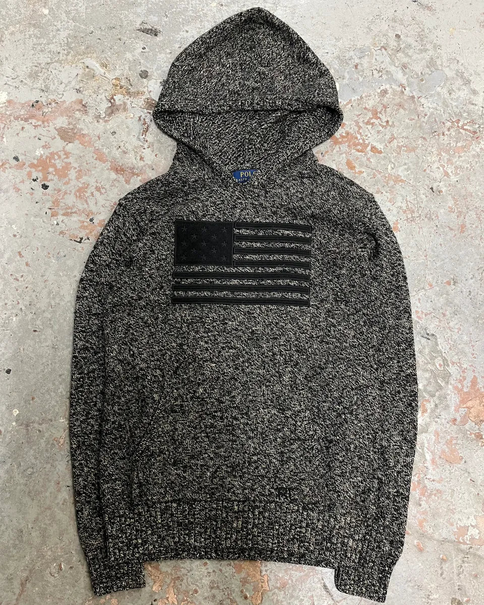 Ralph Lauren Grey Wool USA Flag Patch Hoodie mBKHFCr 3