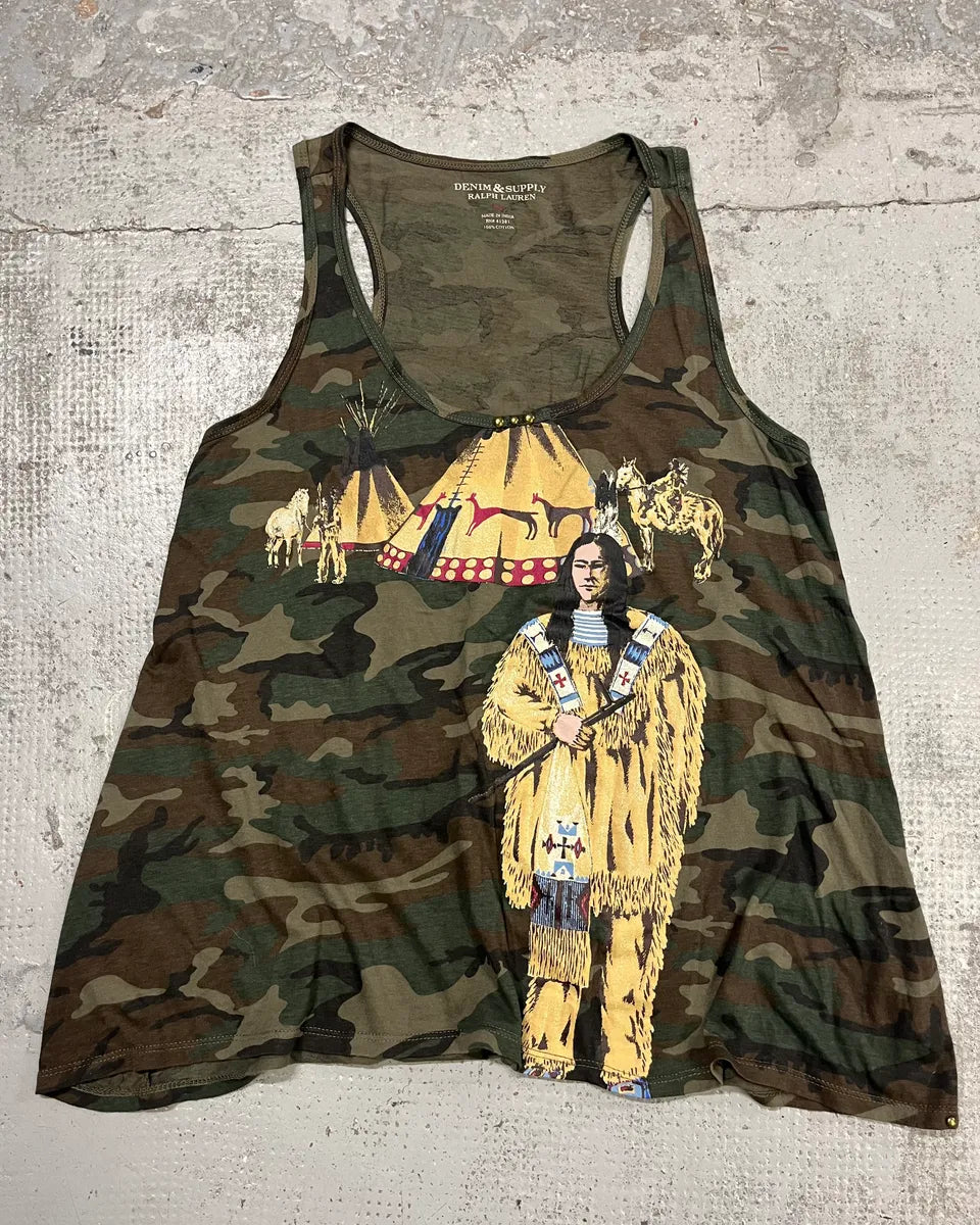Ralph Lauren Khaki Camouflage Native American Graphic Racerback Tank Top ShIJNDO 0