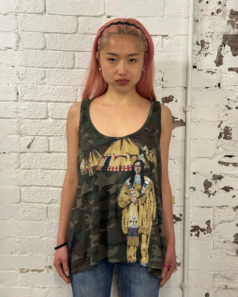 Ralph Lauren Khaki Camouflage Native American Graphic Racerback Tank Top ShIJNDO 1
