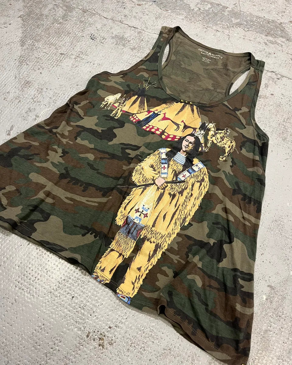 Ralph Lauren Khaki Camouflage Native American Graphic Racerback Tank Top ShIJNDO 3