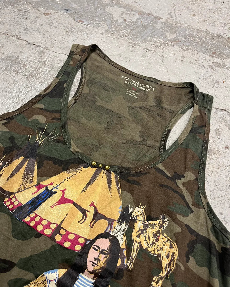 Ralph Lauren Khaki Camouflage Native American Graphic Racerback Tank Top ShIJNDO 4