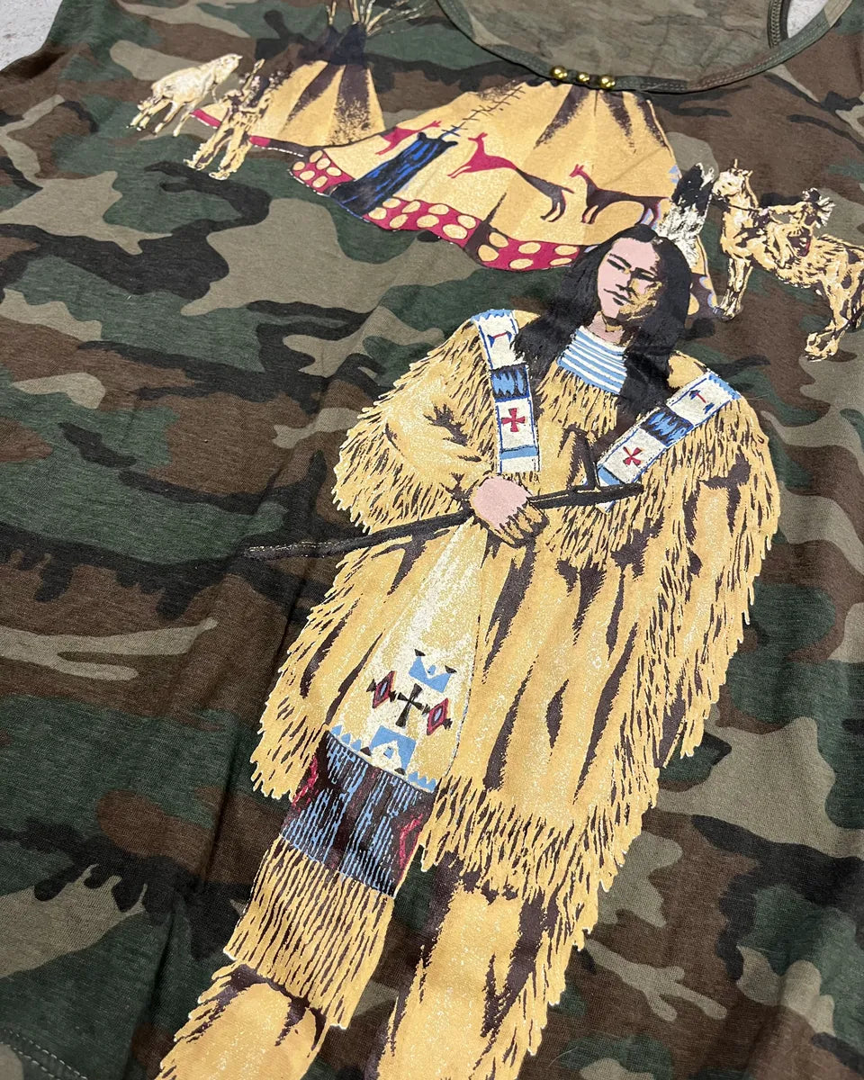 Ralph Lauren Khaki Camouflage Native American Graphic Racerback Tank Top ShIJNDO 5