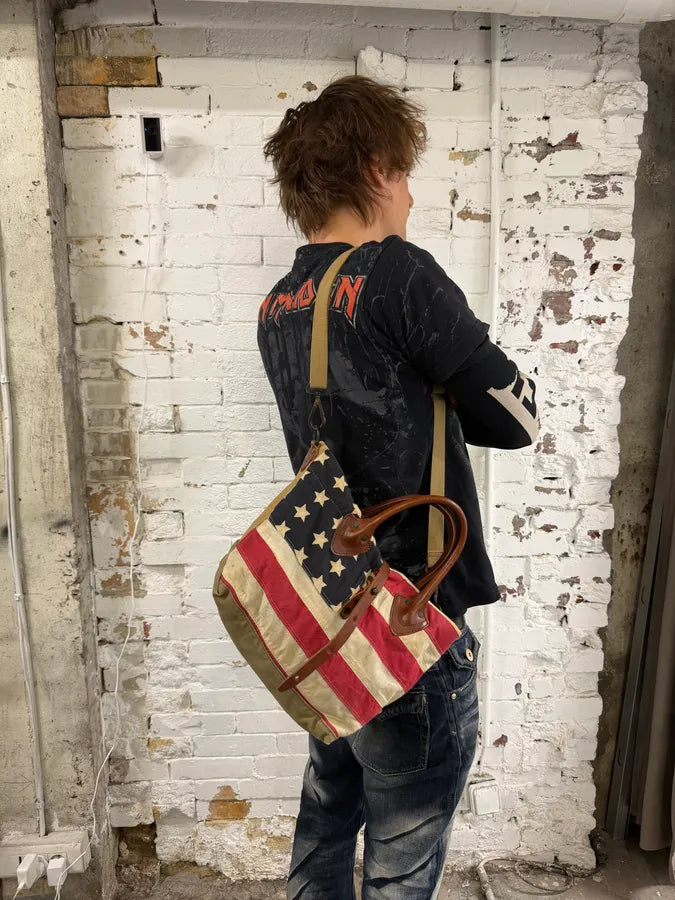 Ralph Lauren Khaki Canvas American Flag Tote Bag PfjynWE 1