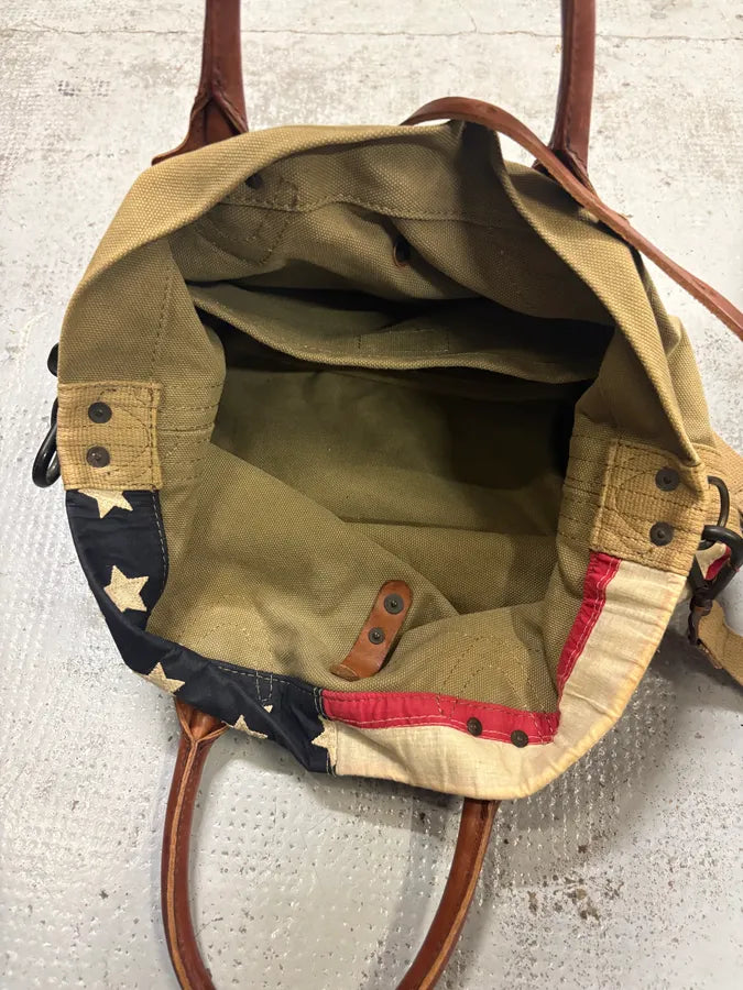 Ralph Lauren Khaki Canvas American Flag Tote Bag PfjynWE 5