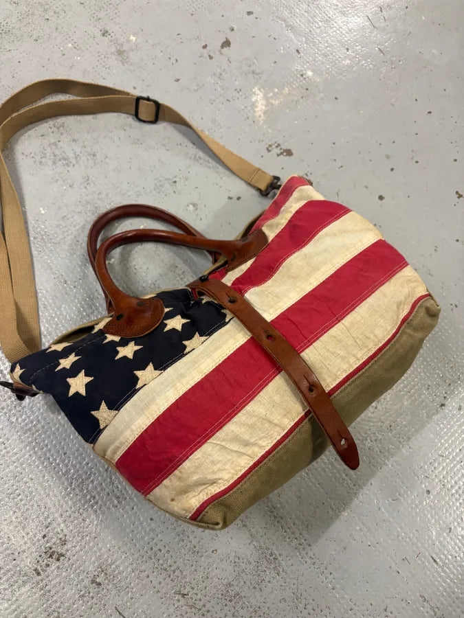 Ralph Lauren Khaki Canvas American Flag Tote Bag PfjynWE 3
