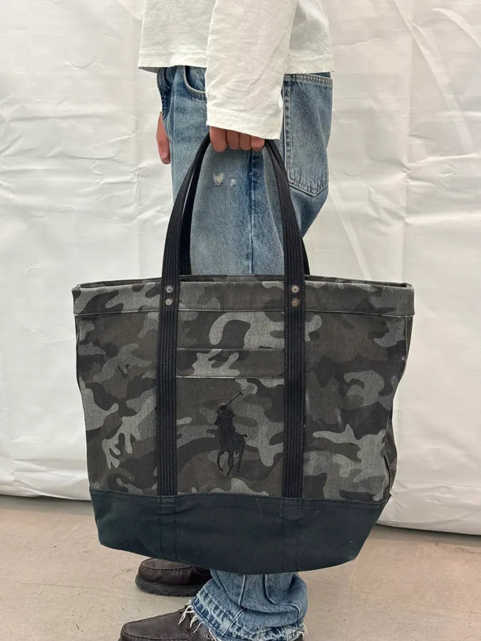 Ralph Lauren Dark Grey Canvas Camouflage Polo Tote Bag oPkrgVp 2