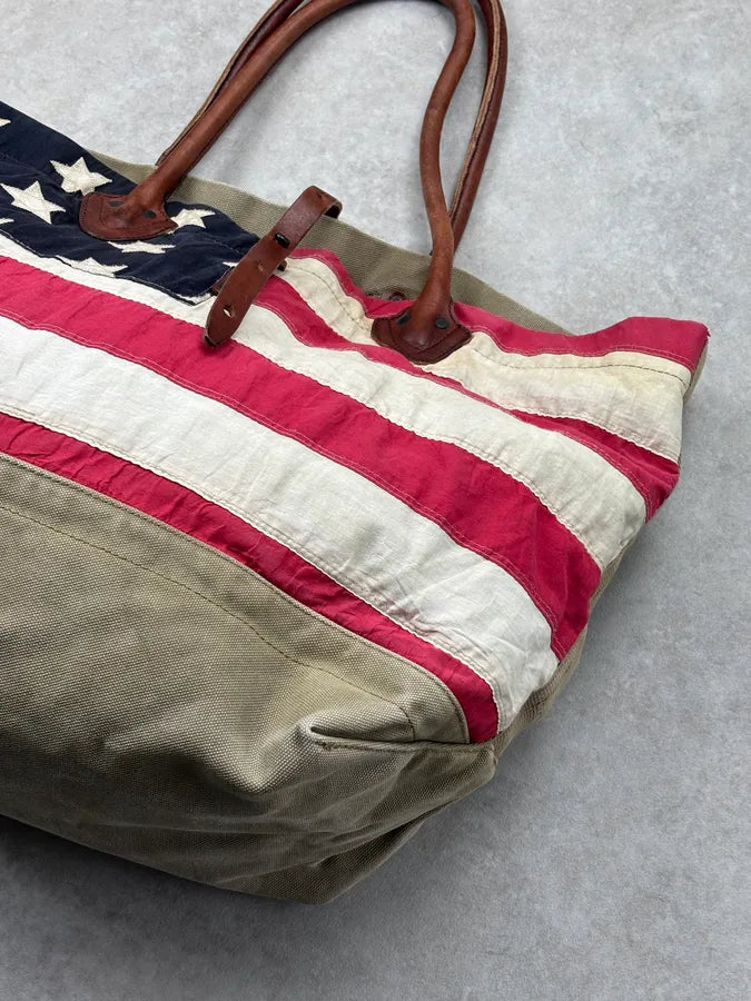2010s Ralph Lauren Khaki American Flag Tote Bag ThmYdDH 3