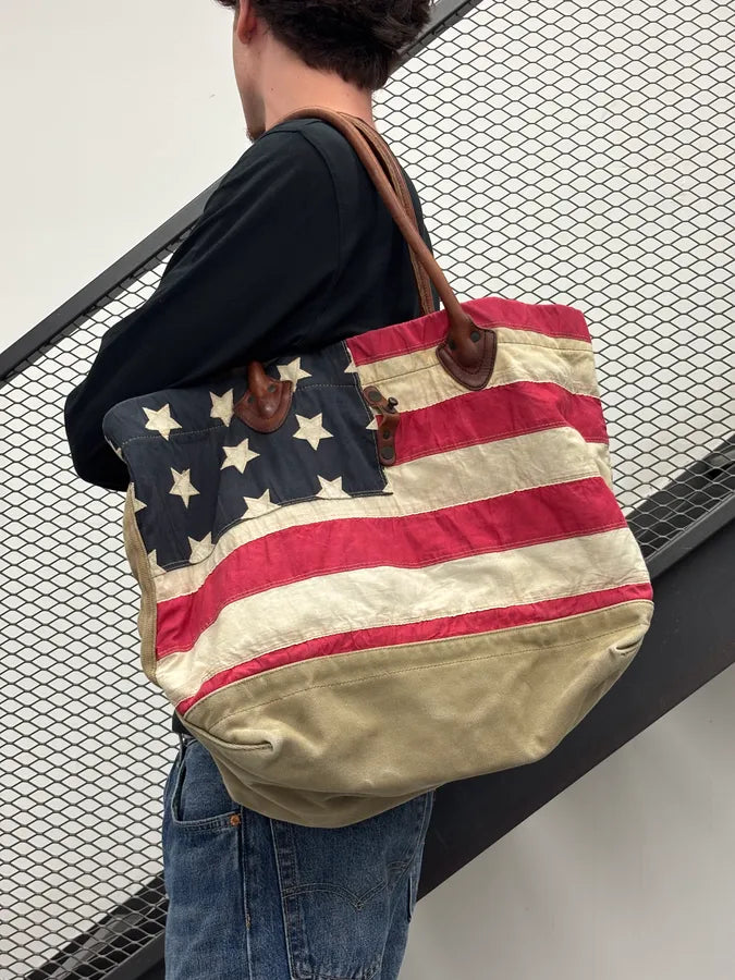 2010s Ralph Lauren Khaki American Flag Tote Bag ThmYdDH 1