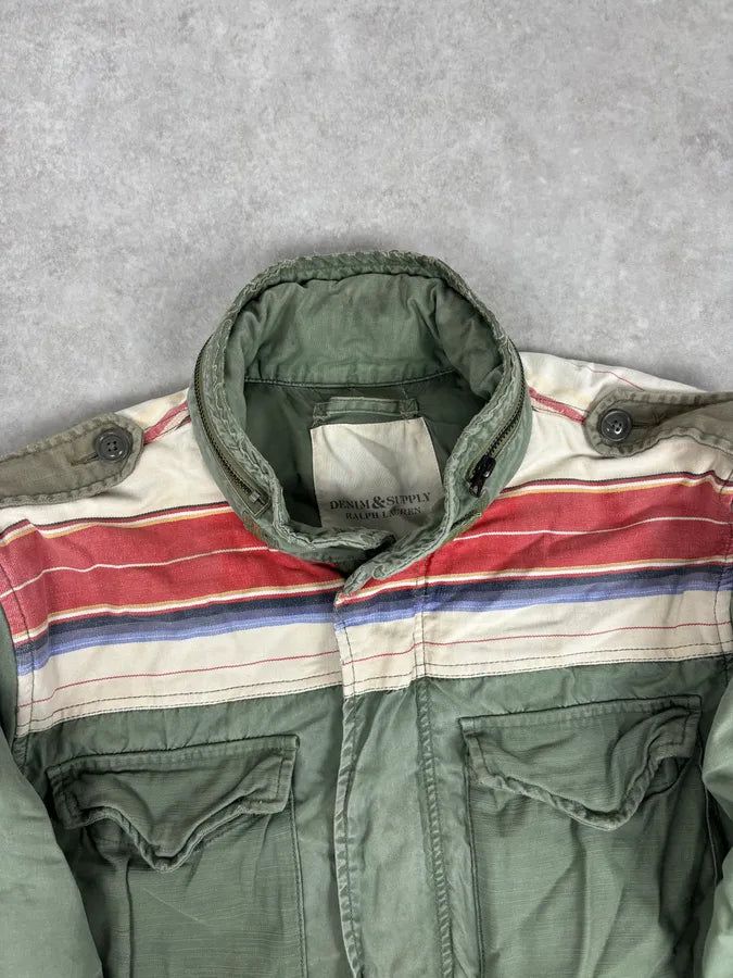 2010s Ralph Lauren Khaki Field Jacket Nylon Striped Military Jacket vwXhKxn 3